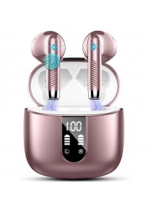 Bluetooth 5.3 Earbuds, 4-Mic ENC, 56H Playtime, Rose Gold