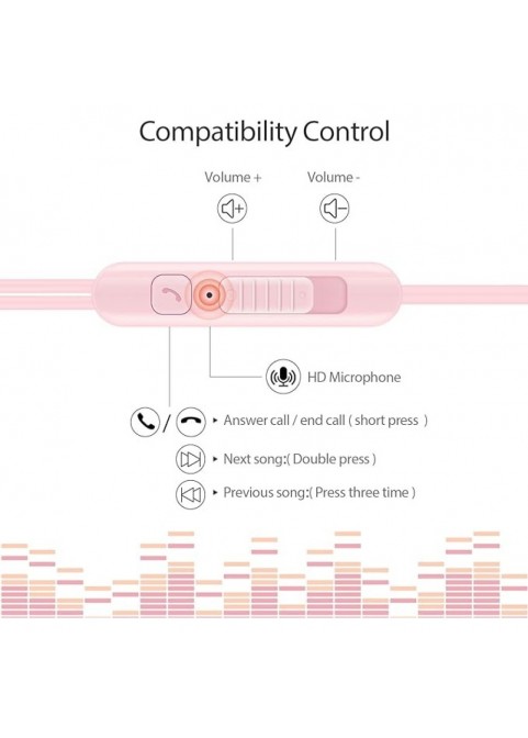 Soft In-Ear Headphones wired with Mic and Volume Control, Pink